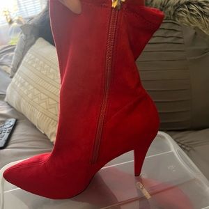 Red suede over the ankle boots